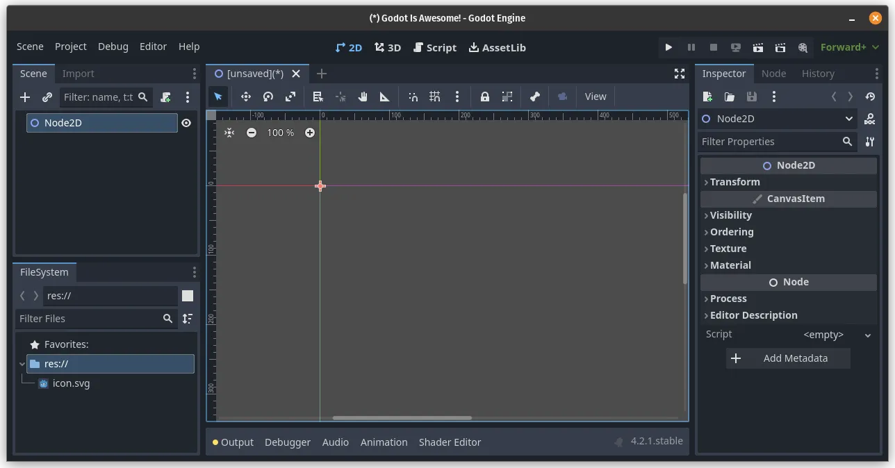 Empty scene with Node2D as scene route